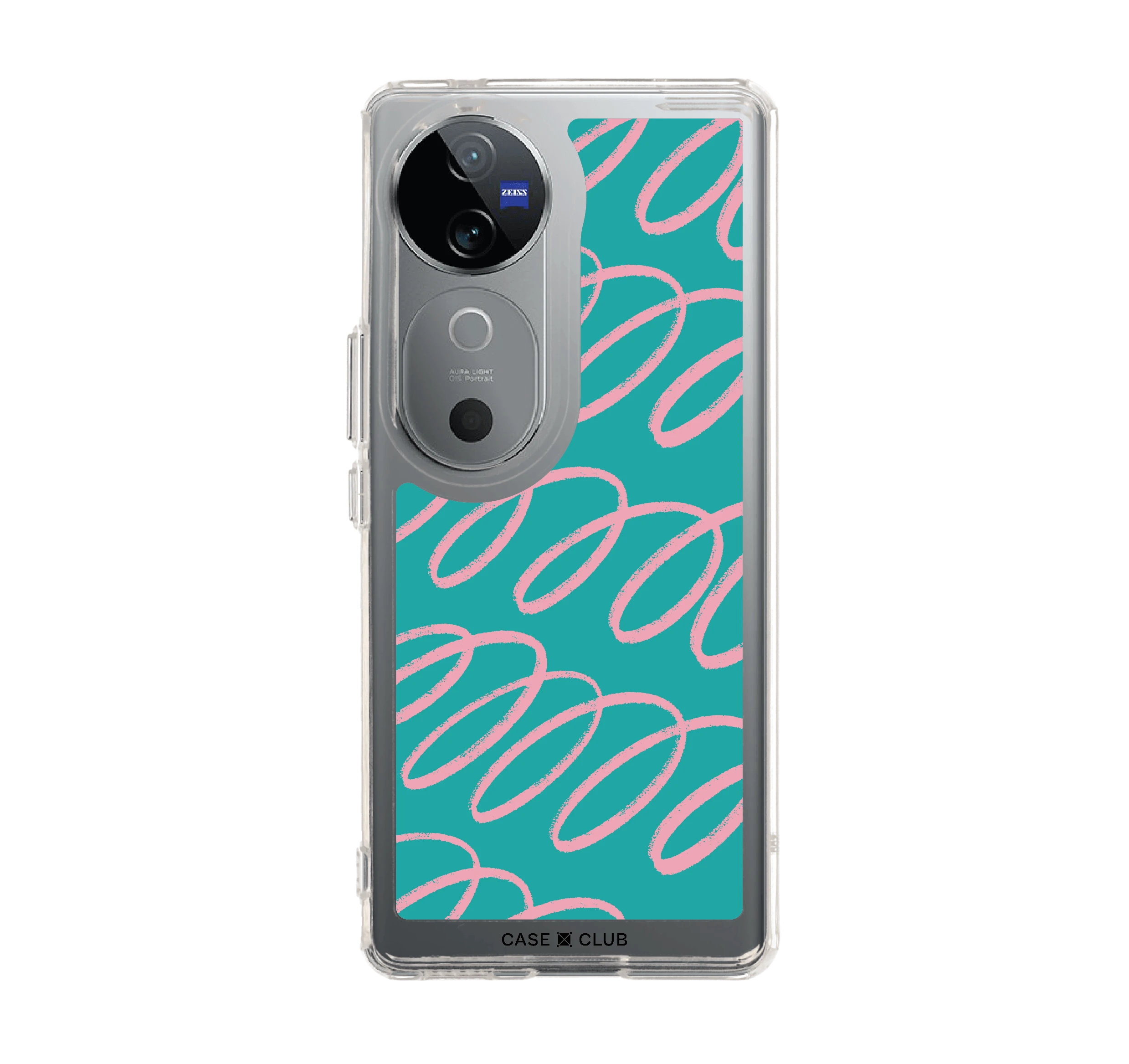 vivo v40 5g clear case blue & pink curvy pattern